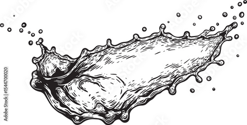 Elegant hand-drawn illustration of a water splash in black and w