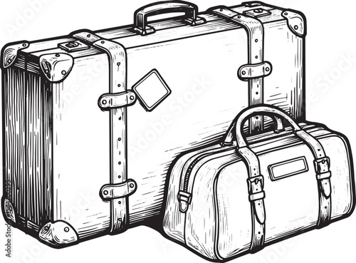 Vintage travel luggage illustration depicting a suitcase and bag