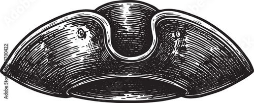 Illustration of a Tricorne Hat in Engraved Style on a White Back
