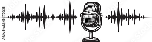 Illustration of a Microphone with Sound Wave, Concept for Podcas