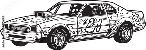 Vintage Racing Car Illustration: Classic Auto Design in Black an