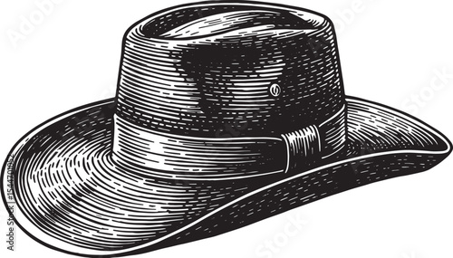 Vintage Engraving of a Fedora Hat Isolated on White Background