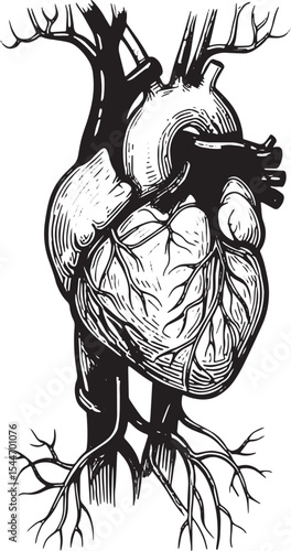 Anatomical Illustration of a Human Heart with Vessels Isolated o