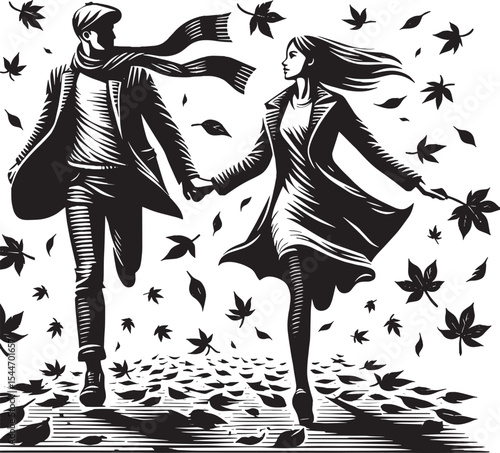 Whimsical autumn romance a playful couple's chase through fallin