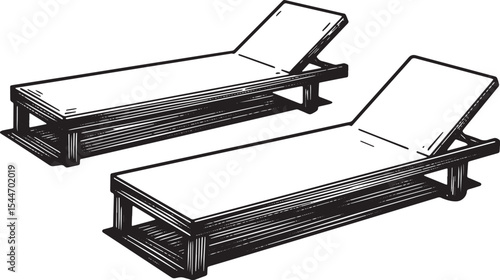 Two hand-drawn lounge chairs on white background, perfect for re