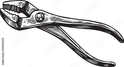 Hand-drawn illustration of a pair of pliers on a white backgroun