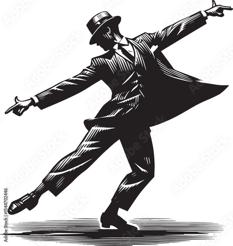 Energetic monochrome rendering showcasing a stylish dancer in vi