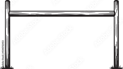 Black and white hand drawn illustration of a horse jump training