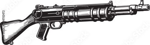 Detailed illustration of a vintage firearm shotgun in black and