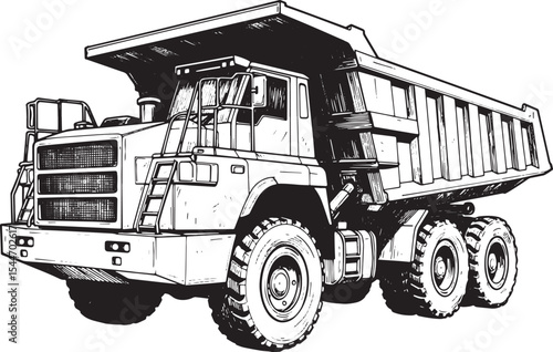 Detailed illustration of a large mining dump truck against a whi
