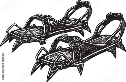 Illustration of climbing crampons, perfect for mountain hiking a