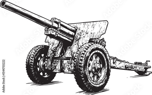 Detailed black and white illustration of a vintage artillery can