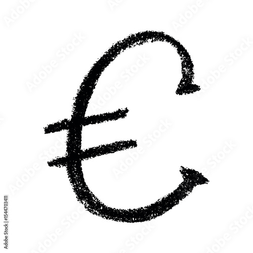 Hand drawn euro currency symbol. Brush stroke doodle. Single element for design