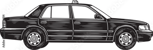 Classic Black and White Taxi Illustration on a White Background