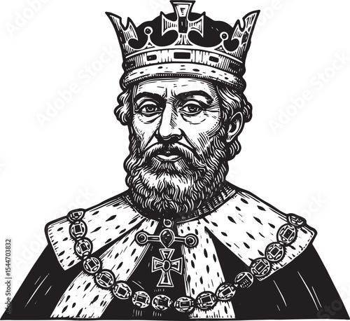 Illustration of a King in a Crown, Showing Royalty, Monarch, and