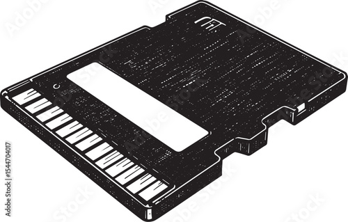 Black and white illustration of a memory card, perfect for tech