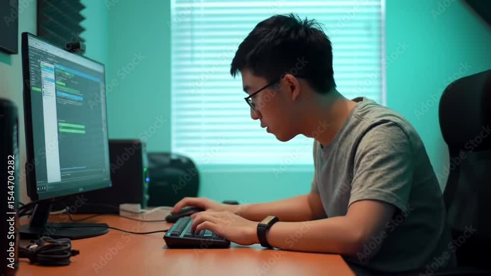 Cybersecurity expert analyzes code on computer screen for vulnerabilities Cybersecurity expert analyzes code on computer screen for vulnerabilities