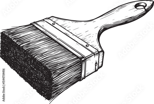 Detailed black and white illustration of a paintbrush on a white