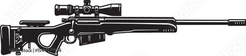 Illustration of a detailed sniper rifle with a scope on a white