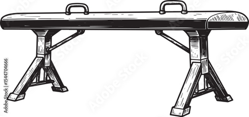 Black and White Illustration of a Gymnastics Vaulting Horse Isol
