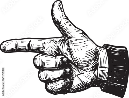 Hand pointing direction in a vintage illustration with finger ex