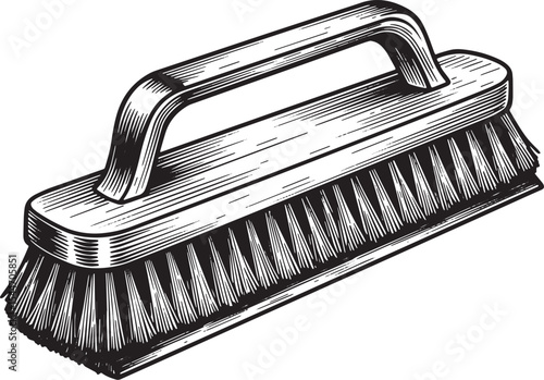 Detailed Black and White Illustration of a Scrub Brush for Clean
