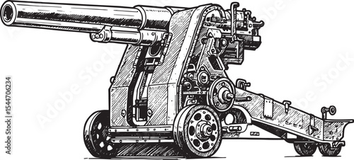 Detailed Illustration of a Vintage Cannon, perfect for military