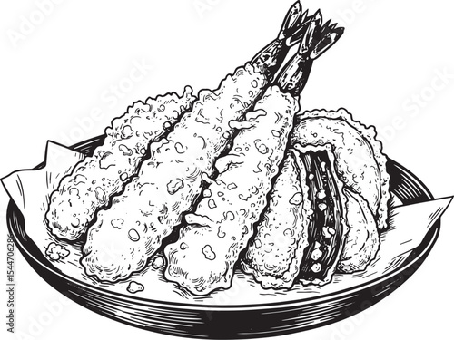 Illustration of Japanese Tempura: Shrimp and Vegetable Delight o