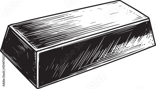 Hand-drawn illustration of a gold bar in a vintage engraving sty