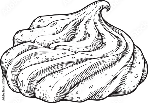 Detailed hand-drawn illustration of a swirl of meringue, isolate