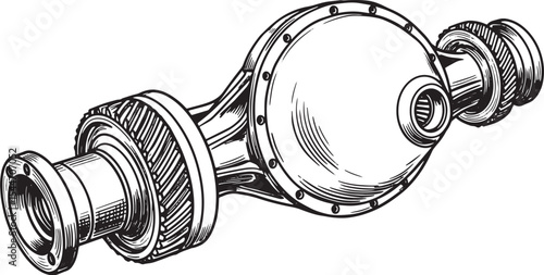 Detailed Monochrome Illustration of a Vehicle Differential and G