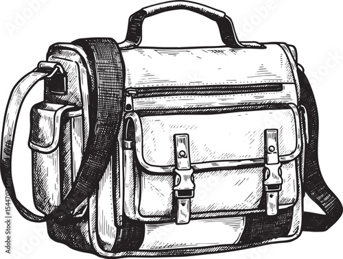 Detailed illustration of a messenger bag with a shoulder strap a