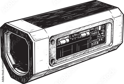 Detailed Ink Drawing of a Futuristic Electronic Device with Scre