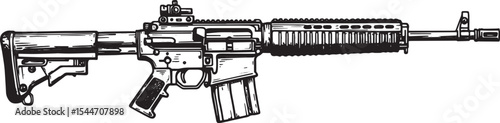 Detailed Illustration of an Assault Rifle on a White Background