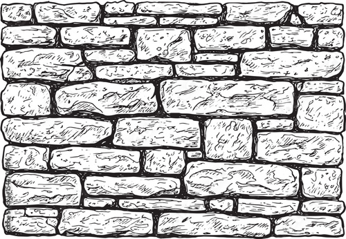 Hand-drawn stone wall illustration with a grunge texture and vin
