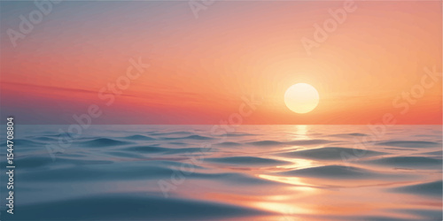 Vibrant orange and red hues paint the evening sky as the beautiful sun descends over the tranquil ocean, reflecting on the water at the horizon
