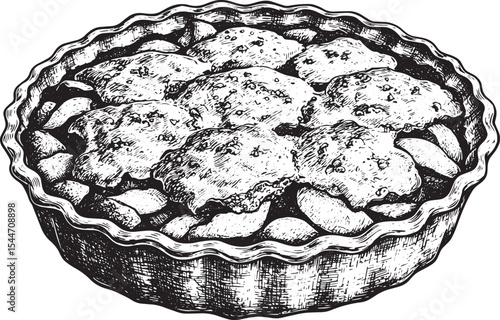 Delicious hand-drawn illustration of an apple pie with a detaile
