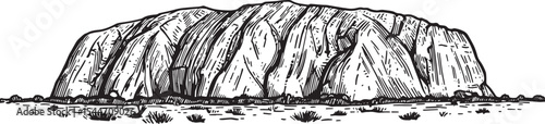 Line art illustration of Uluru rock formation in Australia lands