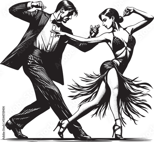 Elegant couple performing passionate dance routine in bold woodc