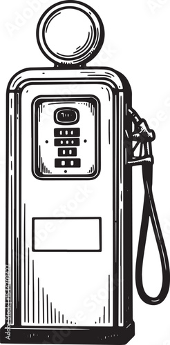 Vintage Gas Pump Illustration: A Classic Design in Black and Whi