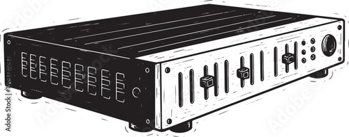 Black and White Drawing of a Sound Mixer or Amplifier Isolated o