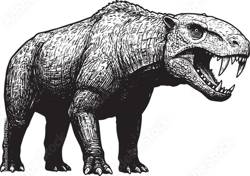 Illustration of a Gorgonopsid Prehistoric Animal in Detailed Bla