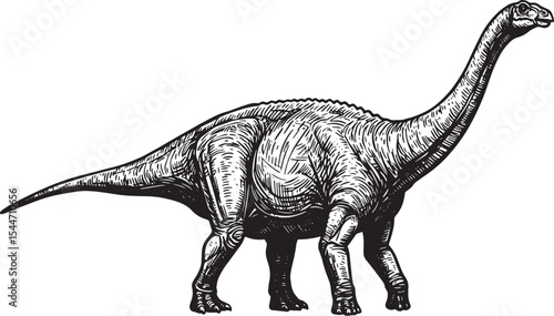 Detailed Black and White Illustration of a Brachiosaurus Dinosau