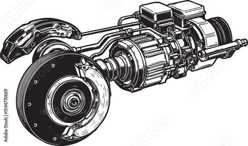 Detailed illustration of a vehicle's drivetrain components and b