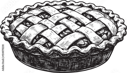 Detailed Vintage Hand-Drawn Illustration of a Delicious Apple Pi