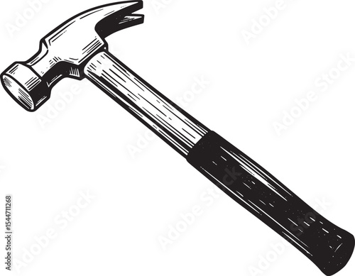 Detailed hand-drawn illustration of a hammer on a white backgrou