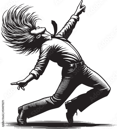 Dynamic monochrome illustration of a man striking a pose with ex