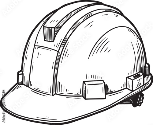 Detailed Black and White Illustration of a Construction Safety H