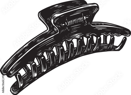 Detailed monochrome illustration of a hair clip, perfect for bea