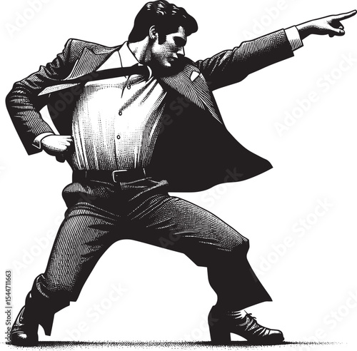 Dynamic retro illustration of a man in motion, captured in a vin
